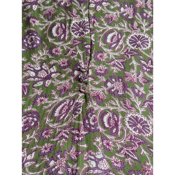 Soft Surroundings Top Womens Small Green Purple Floral Ruffle V Neck Button Down - Picture 7 of 14